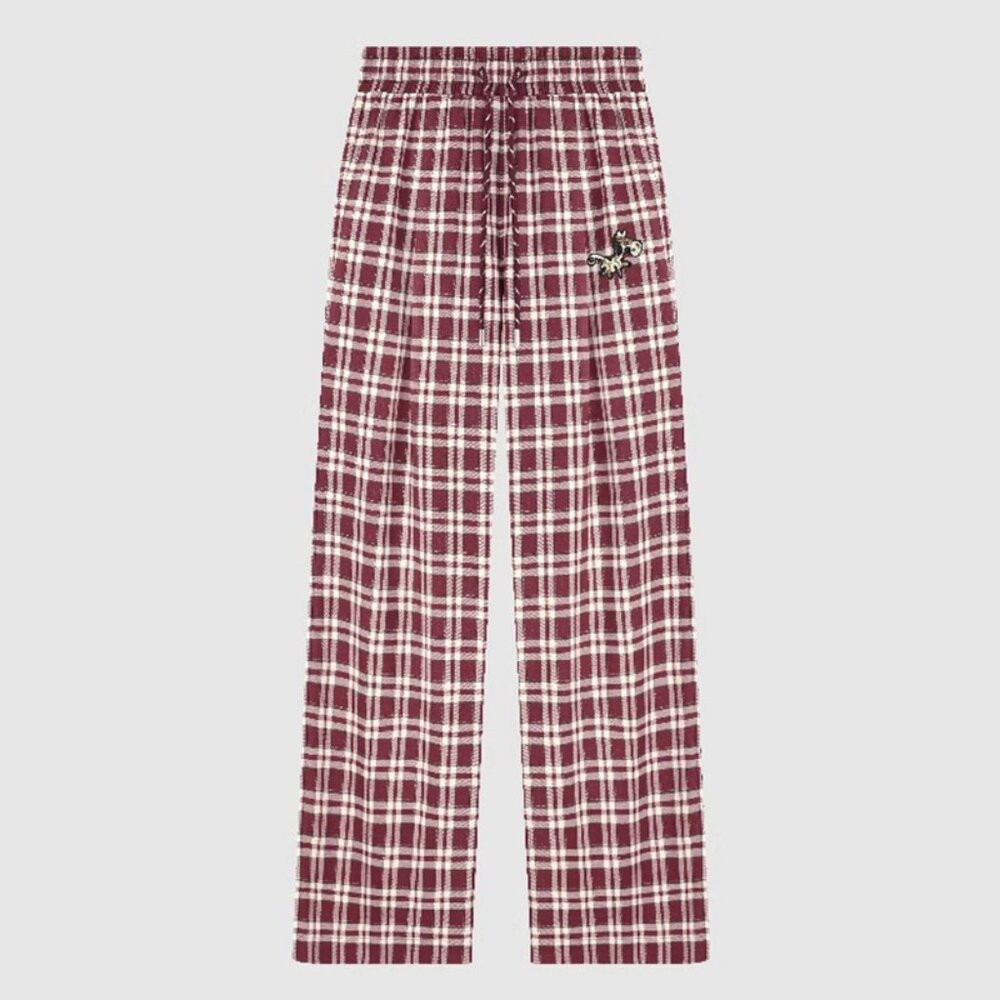 B.Sure Cartoon Pony Embroidered Plaid Casual Pants